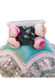 Resim onyyapim SATEN KAPLI DANTEL İŞLEMELİ VİNTAGE AVANGARDE ÇİÇEK DEKORLU ABAJUR 30X50CM 