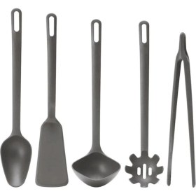Resim Gri 5'li Mutfak Seti: Spatula, Kaşık, Kepçe, Makarna Kaşığı ve Maşa 