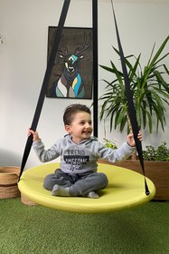 Resim Svava Tavana Asılan Ev Tipi Çocuk Salıncağı - Yuvarlak Bebek Çocuk Hamak Salıncak (SARI) 