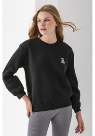 Resim Kadın Bisiklet Yaka Taşlı Ayıcık Nakışlı 3ip Sweatshirt Siyah - 2625 Siyah 