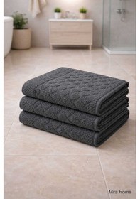 Resim 3lü Pamuklu Ayak Havlusu Seti Kabartma Desenli 50x70 Cm Antrasit Renkli 