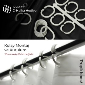 Resim Tropik Home Zikzak Desen Banyo Perdesi, Mermer Desen Lüx Küvet Perdesi 180X200 Tek Kanat Duş Perdesi 