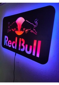 Resim Red Bull Led Işıklı Ahşap Dekoratif Tablo 