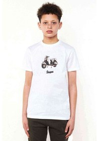 Resim Vespa Baskılı Unisex Çocuk Beyaz T-Shirt (534781270) 