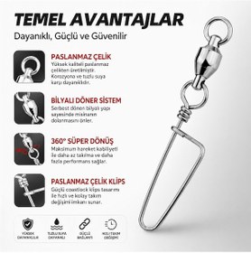 Resim Valkyrie 25 Adet Rulmanlı Döner Klips Coastlock Snap 360 Paslanmaz Çelik Fırdöndü Set 6 
