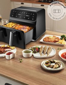 Resim Karaca 9L Aile Boyu Dijital Tek Hazneli ve Çift Hazneli Kullanılabilen Cam Pencereli Premium Airfryer 