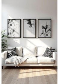 Resim Huhuli Ahşap Siyah Çerçeveli 3 Parça Set Tablo Huhu479 