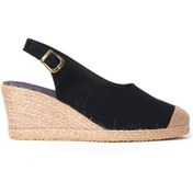 Resim Siyah Arkadan Bantlı Topuğu Açık Burnu Hasırlı Keten Espadril Dolgu Topuk Siyah 