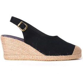 Resim Siyah Arkadan Bantlı Topuğu Açık Burnu Hasırlı Keten Espadril Dolgu Topuk Siyah 
