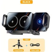 Resim Xuweiwei Siyah Katlanabilir Ekran Tablet Telefon Araç Kablosuz Şarj Otomatik Sıkma 90 Derece Dönebilir Şarj Göstergeli İphone Samsung Uygun 