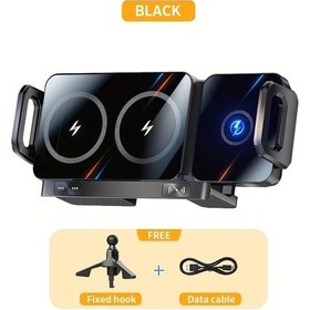 Resim Xuweiwei Siyah Katlanabilir Ekran Tablet Telefon Araç Kablosuz Şarj Otomatik Sıkma 90 Derece Dönebilir Şarj Göstergeli İphone Samsung Uygun 