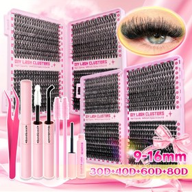 Resim 800 Adet/200 Adet Kirpik Uzatma Seti – 30D, 40D, 60D, 80D D Kıvrım Kümeli Kirpikler, Karışık Doğal ve Hacimli Stiller, Yapıştırıcı, Cımbız, Çıkarma Aparatı & 2 Fırça Dahil – Yeniden Kullanılabilir, Başlangıç Dostu, Günlük Kullanım ve Tatil Hediyeleri İçin İdeal 