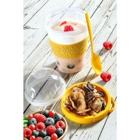 Resim Pazariz Kaşıklı ve Meyve Bölmeli Sarı Yoğurt Kabı 