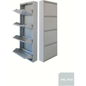 Resim Kilitli 4'lü Metal Ayakkabılık - Gri 