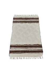 Resim Kilim Antik El Dokuma Yün Çizgili Tiftik Siirt Battaniyesi 0011 - Yeni - Beyaz 