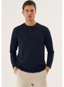 Resim Alexandergardi Waffle Kumaş Düğmeli Yaka Uzun Kollu Sweatshirt Lacivert 