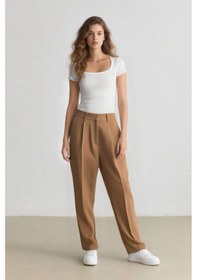 Resim DeFacto x Sorbe Tapered Fit Pantolon Yüksek Bel Pensli Düz Paça Cepli D9908AX24AUKH516 