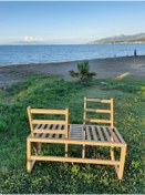 Resim Rusthing Doğal Ahşap Çift Yönlü Bahçe Aşk Bankı 110x48 Cm Bench Sandalye Dış Mekan Teras Tik Rengi 