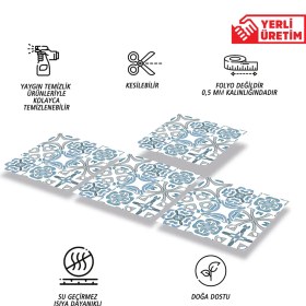 Resim Tink Kendinden Yapışkanlı Mavi Kabuki Desenli Pvc Karo 30x30 Cm 11 Adet 1 M2 