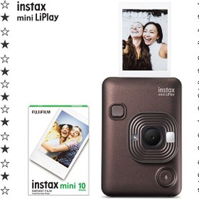 Resim Fujifilm Instax mini LiPlay Hybrid Deep Bronze Fotoğraf Makinesi-10'lu Film ve Çerçeve Hediye Seti 