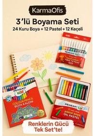 Resim 3 Lü Boyama Seti 24 Renk Kuru Boya+12 Renk Pastel Boya+12 Renk 