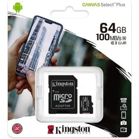 Resim Kıngston Sdcs2/64gb, Canvas, V10, Cl10, 100mb/s, Microsd Kart Bellek Sd Adaptörlü 