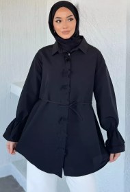Resim Kadın Bel Bağcıklı Tesettür Gömlek Siyah TZL-P-00021348 