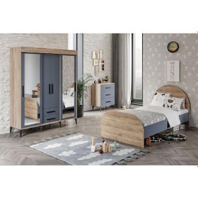 Resim İzmir Cocuk Odası Takımı Tamamı Mdf Aynalı 3 Parça Antrasit - Flora 