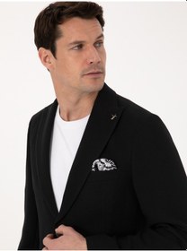 Resim Cacharel Siyah Slim Fit Yün Karışımlı Kırlangıç Yaka Balık Sırtı Blazer Ceket 