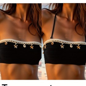 Resim Yeni Kadınlar için Siyah Seksi Bağcıklı Bikini Üstü Tatil İçin 