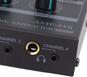 Resim 4 kanallı Stereo kulaklık amplifikatörü, kulaklık amplifikatörü Metal kasa ses kontrolü topuzu bireysel beş düğme kompakt ve taşınabilir stüdyo için 