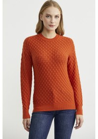 Resim Motifli Sıfır Yaka Triko Kazak - Oranj Oranj 