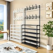 Resim 1 adet Vintage Minimalist Demir Alaşımlı Çok Fonksiyonlu Depolama Rafı, 8 Çift Kanca ile Donatılmış, 4/5 Katlı Giysi, Şapka ve Ayakkabı Depolama için Uygun - Kolay Kurulum, Yatak Odaları, Oturma Odaları, Girişler ve Ofisler için İdeal - Noel ve Şükran Günü için Mükemmel Ayakkabı ve Şapka Rafı. 