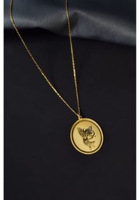 Resim 925 Ayar Gümüş Gold Kaplama Aşk Okunu Atan Eros Çizimli Plaka Kolye 