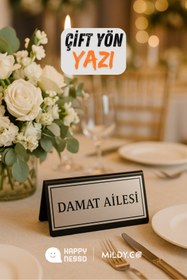 Resim Happynesso Masa Yazısı Serisinden SİYAH Pleksi Üstü Çift Yön SILVER Metal “DAMAT AİLESİ” Yazısı - 10 cm x 5 cm 