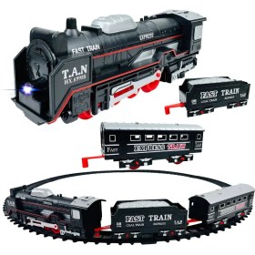 Resim Apexma Oyuncak Işıklı 96 cm Raylı Vagonlu Retro Model Tren - 23 Parça Raylı Klasik Tren Demiryolu Seti 