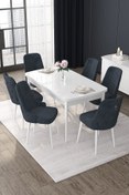 Resim Canisa Nex Serisi 80x132 Açılabilir Mdf Beyaz Masa Takımı ve Gümüş Halka 6 Pembe Sandalye 