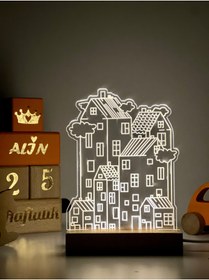 Resim Empressco Ev desenli çocuk ve genç odası için şık masa lambası, beyaz renkli tasarım 