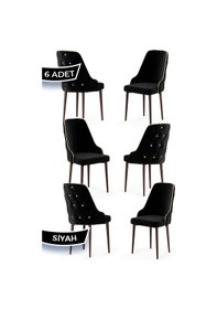 Resim Canisa Krax Serisi, 1.sınıf Babyface Kumaş Mutfak Sandalyesi, Kahve Metal Ayak, 6 Adet Siyah Sandalye Sandalye Siyah Ayaklar Kahve 