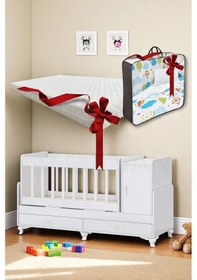 Resim Anne Yanı, Sallanır, Büyüyen Bebek Beşiği, Yataklı, Mavi Uyku Setli, Çekmeceli, Kapaklı 60 X 120 Mavi 