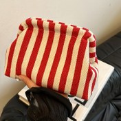 Resim Yeni Gelen - Büyük Kapasiteli Örgü Çizgili Kavramalı Çanta, Döner Kilit Kapatma, Polyester Astar, Elde Yıkanabilir - Günlük Kullanım İçin İdeal, Günlük Çanta|Çizgili Desen|Polyester Çanta 