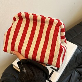 Resim Yeni Gelen - Büyük Kapasiteli Örgü Çizgili Kavramalı Çanta, Döner Kilit Kapatma, Polyester Astar, Elde Yıkanabilir - Günlük Kullanım İçin İdeal, Günlük Çanta|Çizgili Desen|Polyester Çanta 