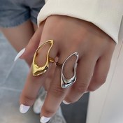 Resim 1 adet Zarif Boho Tarzı 14K Altın Kaplamalı Çinko Alaşımı Düzensiz Geometrik Ajurlu Açık Yüzük Kadınlar için, Günlük ve Hediye Etkinlikleri için Çok Yönlü Moda İfadesi 