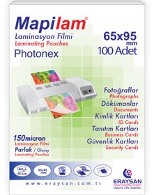 Resim MAPİLAM 150 MİCRON SICAK PHOTONEX LAMİNASYON FİLMİ (ID KART) (65X95) 100 LÜ 