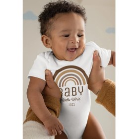 Resim Limon Unisex Bebek Beyaz Rainbow Hello World Desenli Kısa Kol Body 