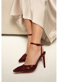 Resim Laminta Owiga Dantel Detaylı Kadın Topuklu Ayakkabı Bordo 