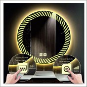 Resim Dnr-Mirror90 Cm Günışığı Ledli Tasarım Kumlamalı Dokunmatik Tuşlu Buğu Önleyicili Banyo Aynası Makyaj Aynası 