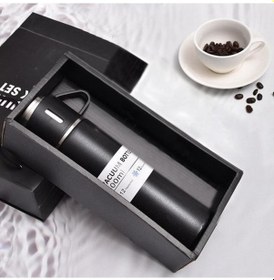 Resim Polham 500ML Paslanmaz Çelik Bardaklı Termos Çift Katmanlı Termos Bardak Mug Araç Kahve Çay El Termosu Siyah 