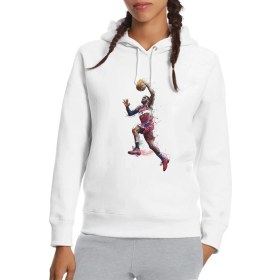 Resim Qivi Basket Spor Basketci Baskılı Beyaz Kadın Örme Kapşonlu Sweatshirt Uzun Kol 