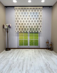 Resim Kahverengi Damask Desenli Çift Mekanizmalı Tül Ve Stor Perde - Simli Kumaş, Simli Stor Perde Kahverengi 